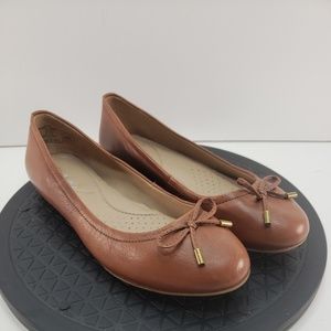 Lands End Women’s Ballet Flats Shoes Skimmers Brown Leather Bow - Size 8.5 B